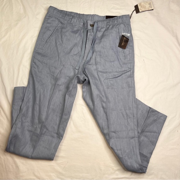 NWT Tasso Elba Mens Island Linen Casual Trouser Pants, Blue M Brand New! A040524 - Picture 1 of 6